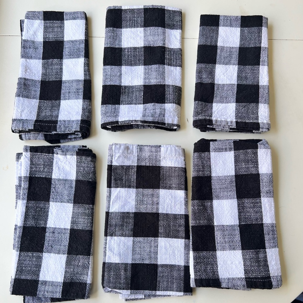 Shabby Chic Set of 6 16x16” Black & White Farmhouse Check 100% cotton Napkins